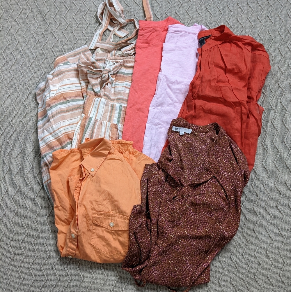 Women's Size Medium Orange Pink Red Clothing 6 Pc Bundle